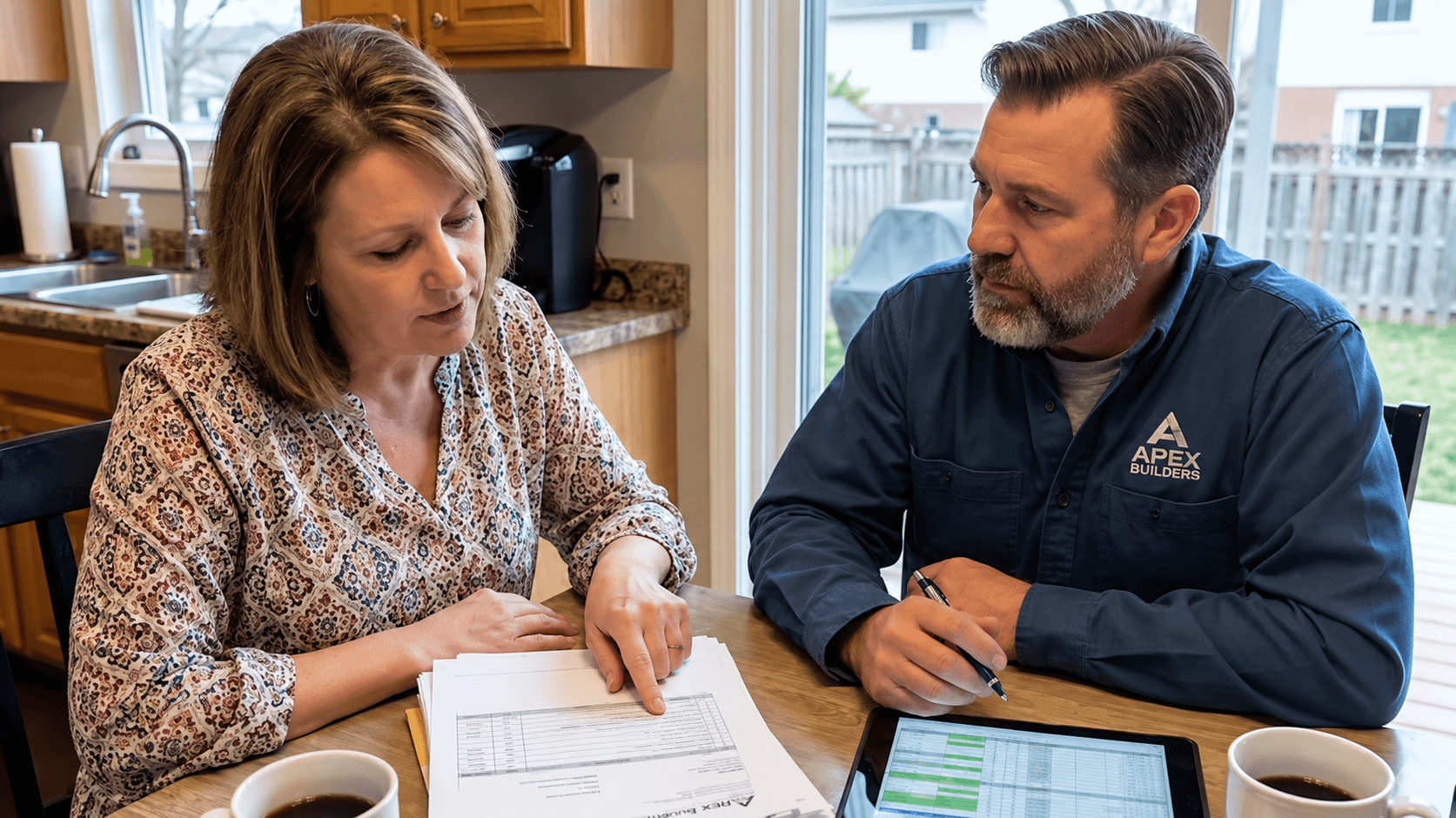 Homeowner reviewing roofing quotes with a contractor