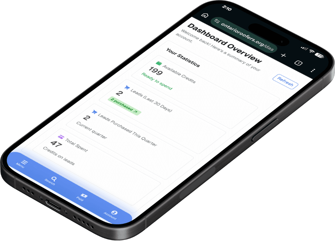 Contractor dashboard on mobile