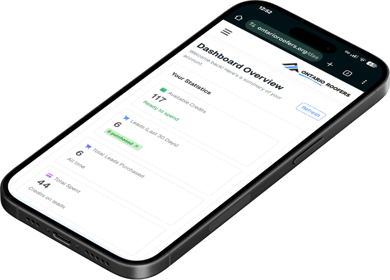 Contractor dashboard on mobile