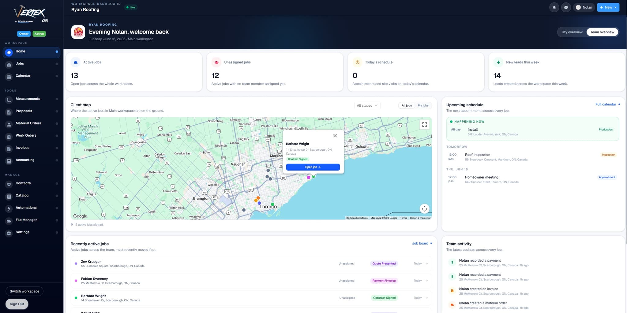 Vertex CRM dashboard screenshot