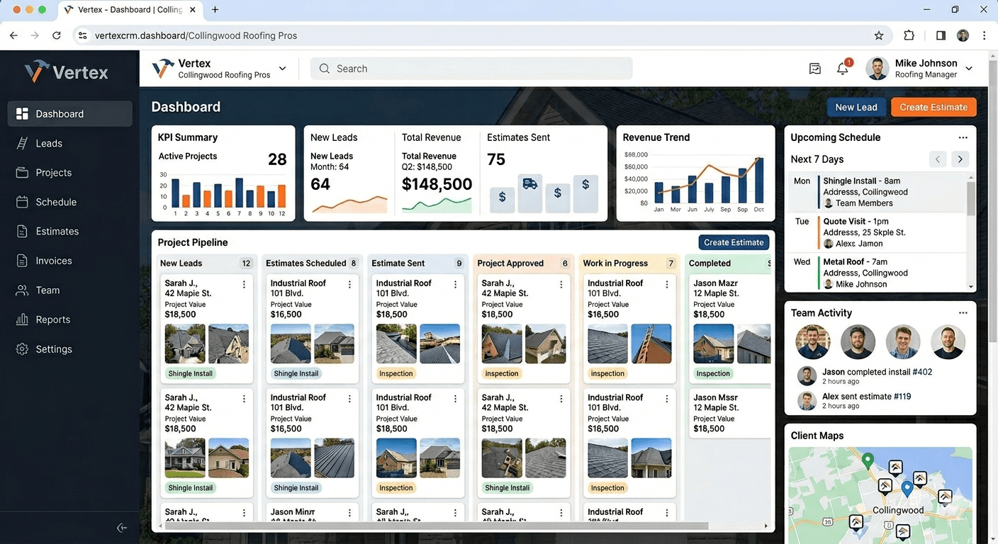 Vertex CRM dashboard screenshot
